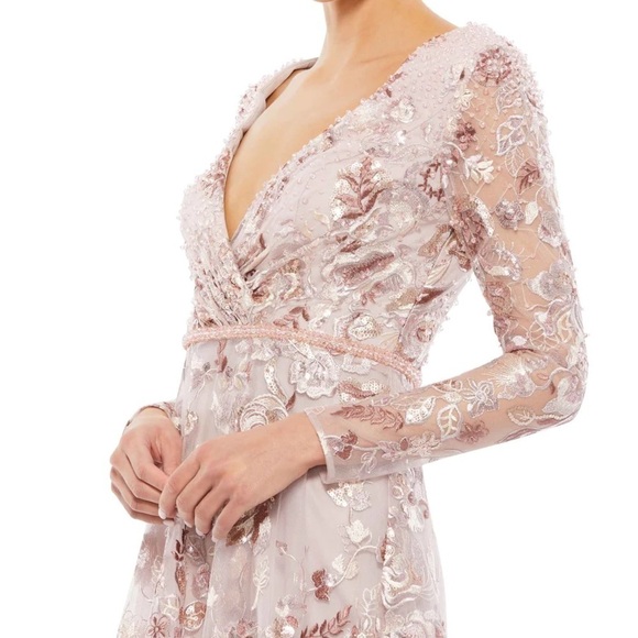 Mac Duggal 67869 NWT EMBELLISHED V NECK ILLUSION LONG SLEEVE A LINE GOWN - Picture 4 of 10